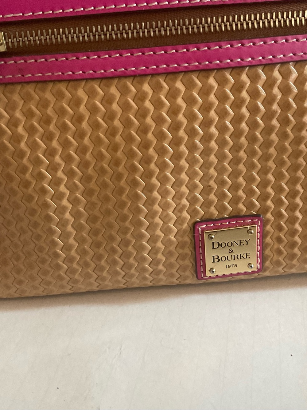 Dooney & Bourke Hot Pink and Tan Woven Tote - Picture 2 of 16